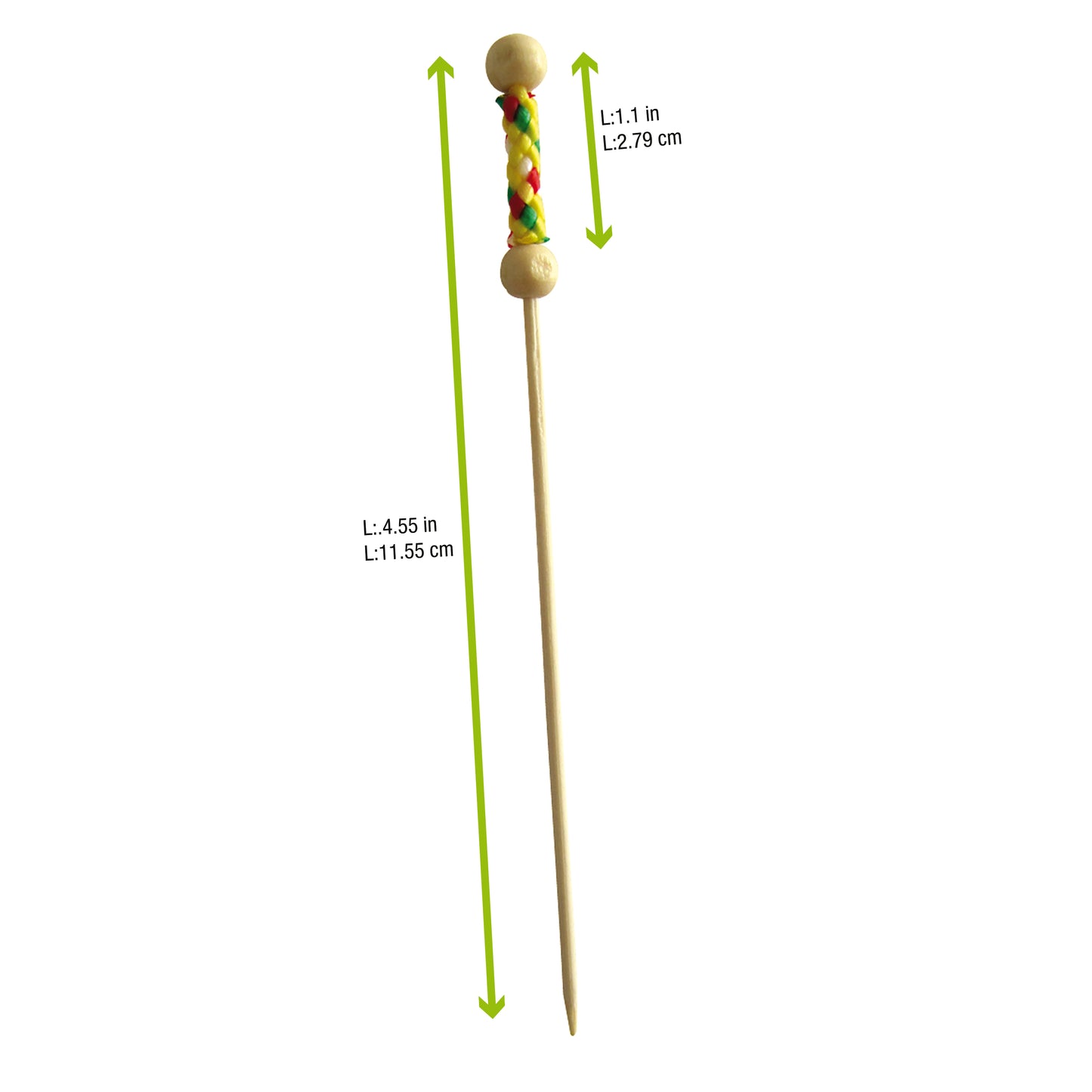 Bamboo Pick with Natural Beads and Yellow Design