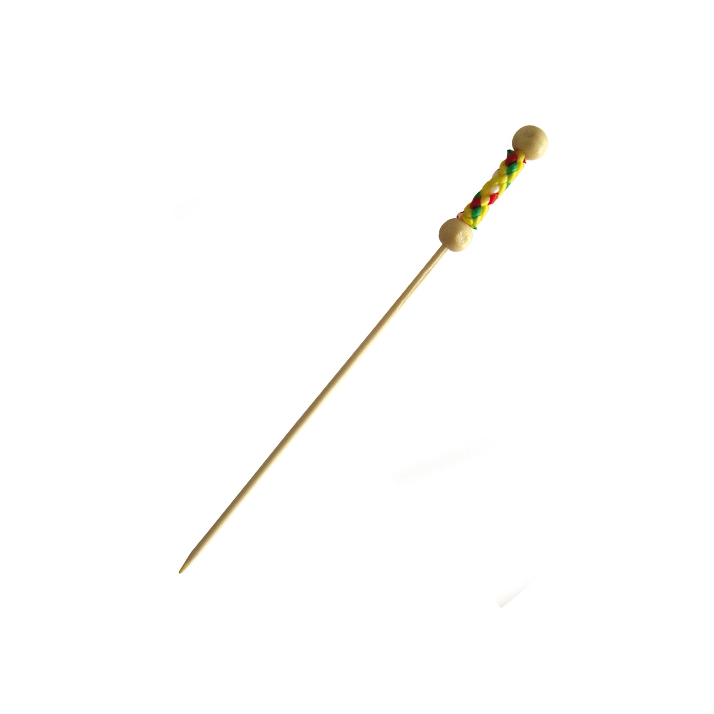 Bamboo Pick with Natural Beads and Yellow Design
