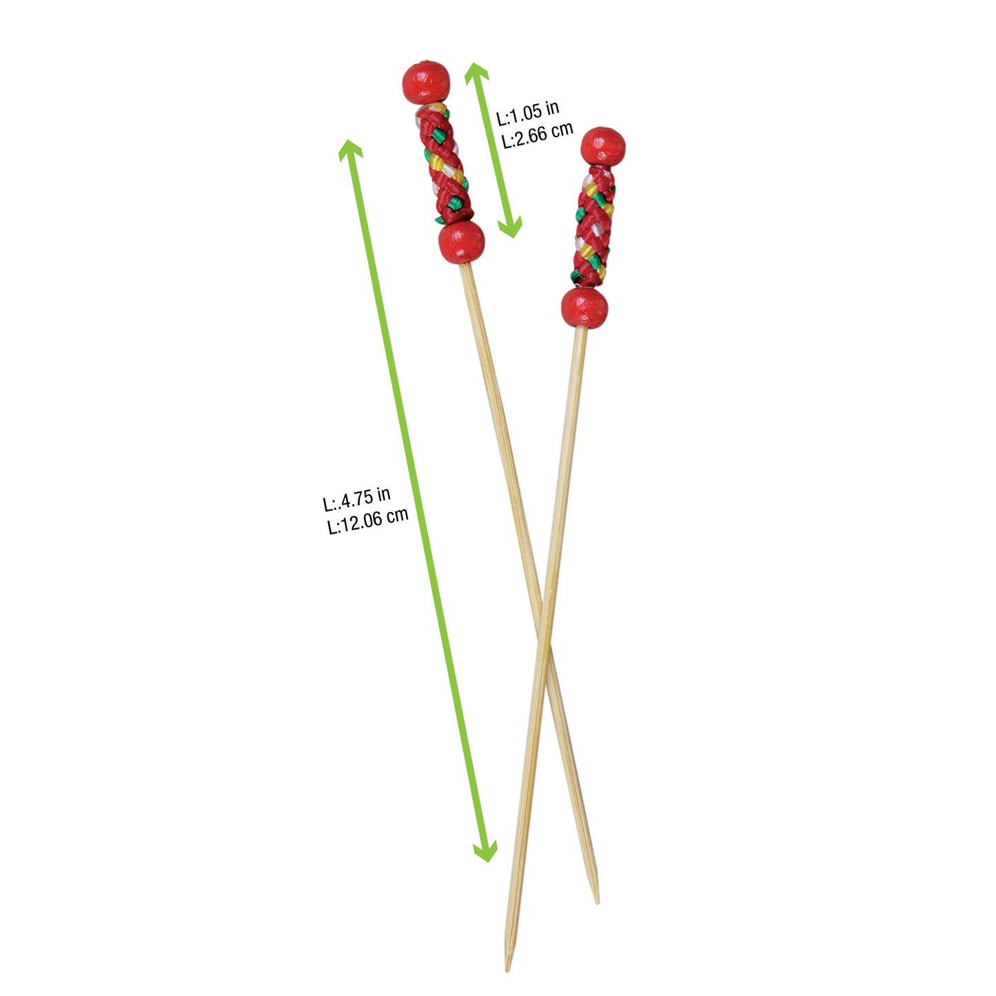 Bamboo Pick with Natural Beads and Red Design