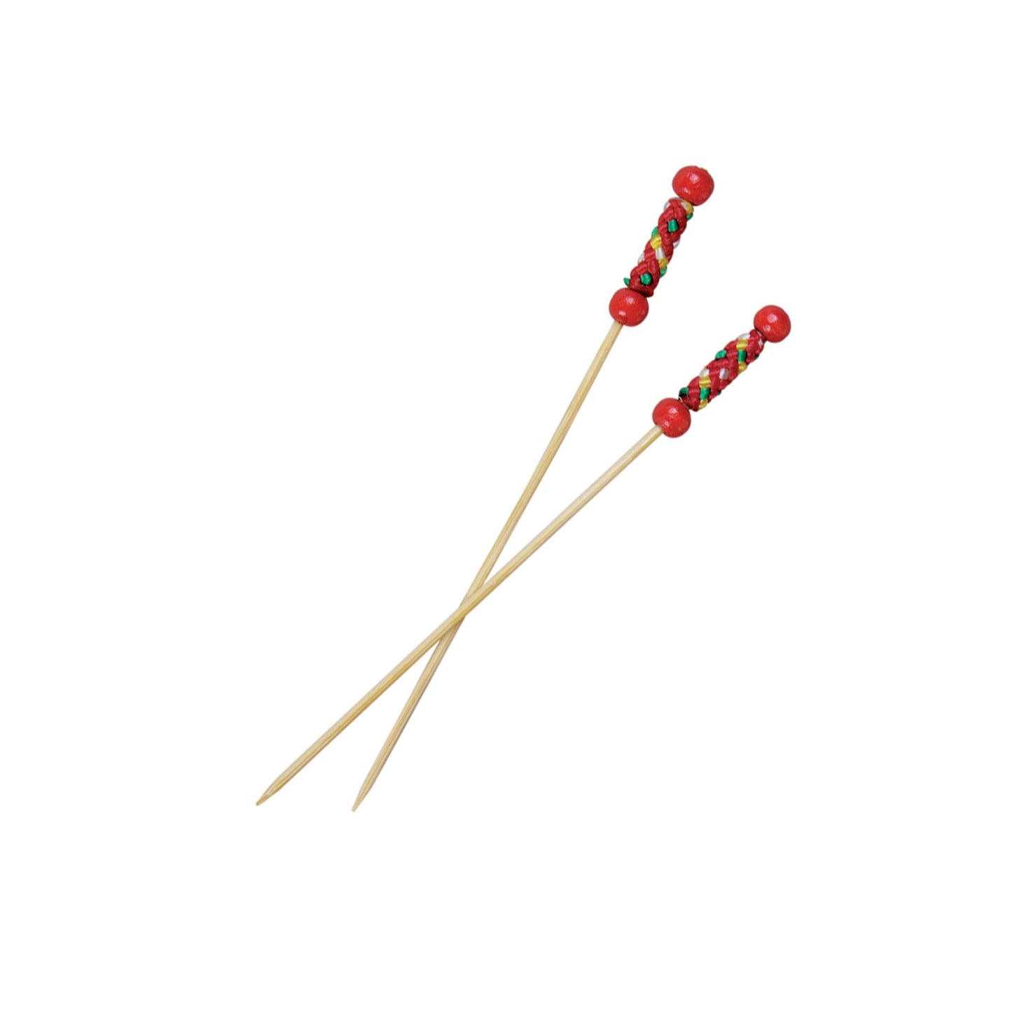Bamboo Pick with Natural Beads and Red Design