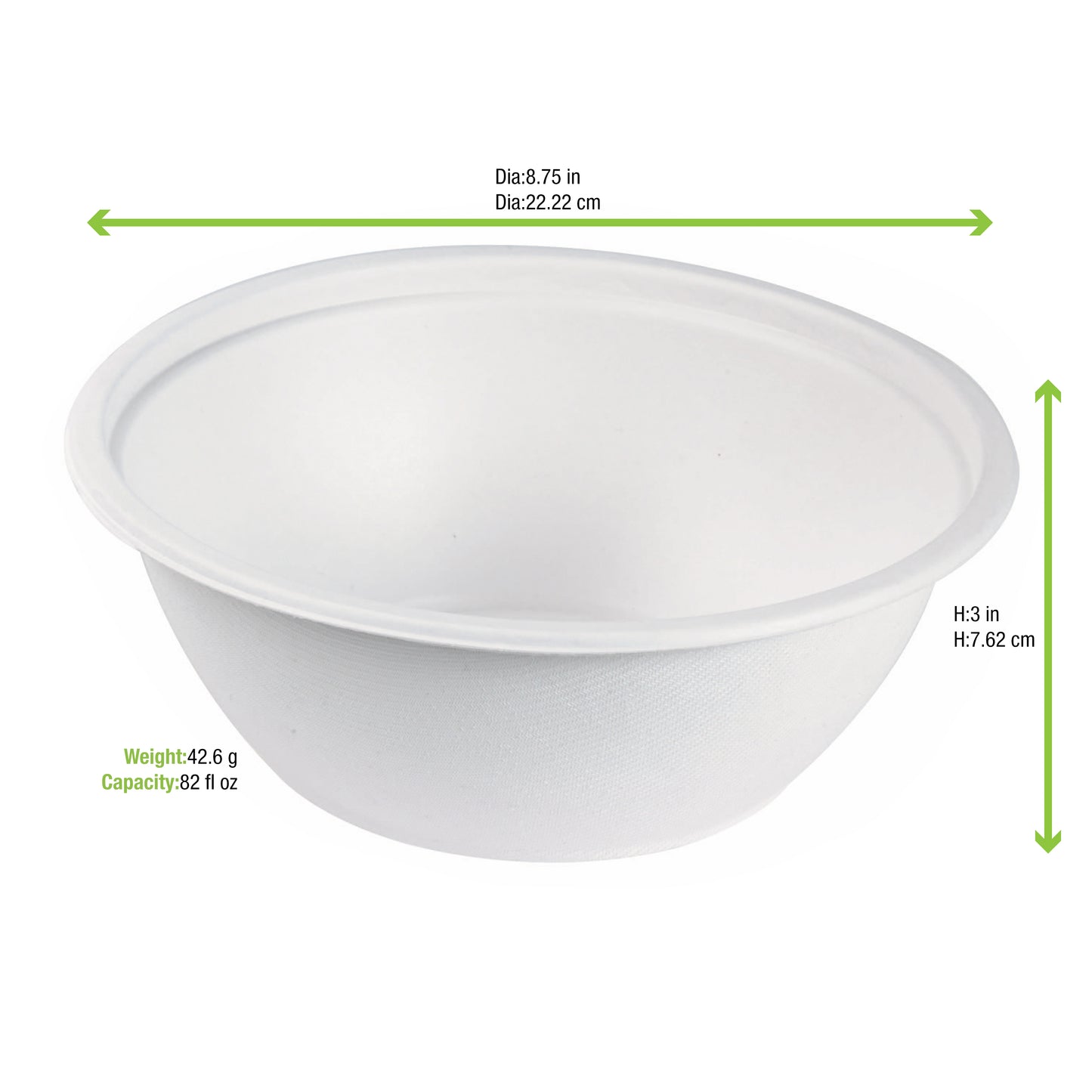 White Sugarcane Salad Bowl 100/Case