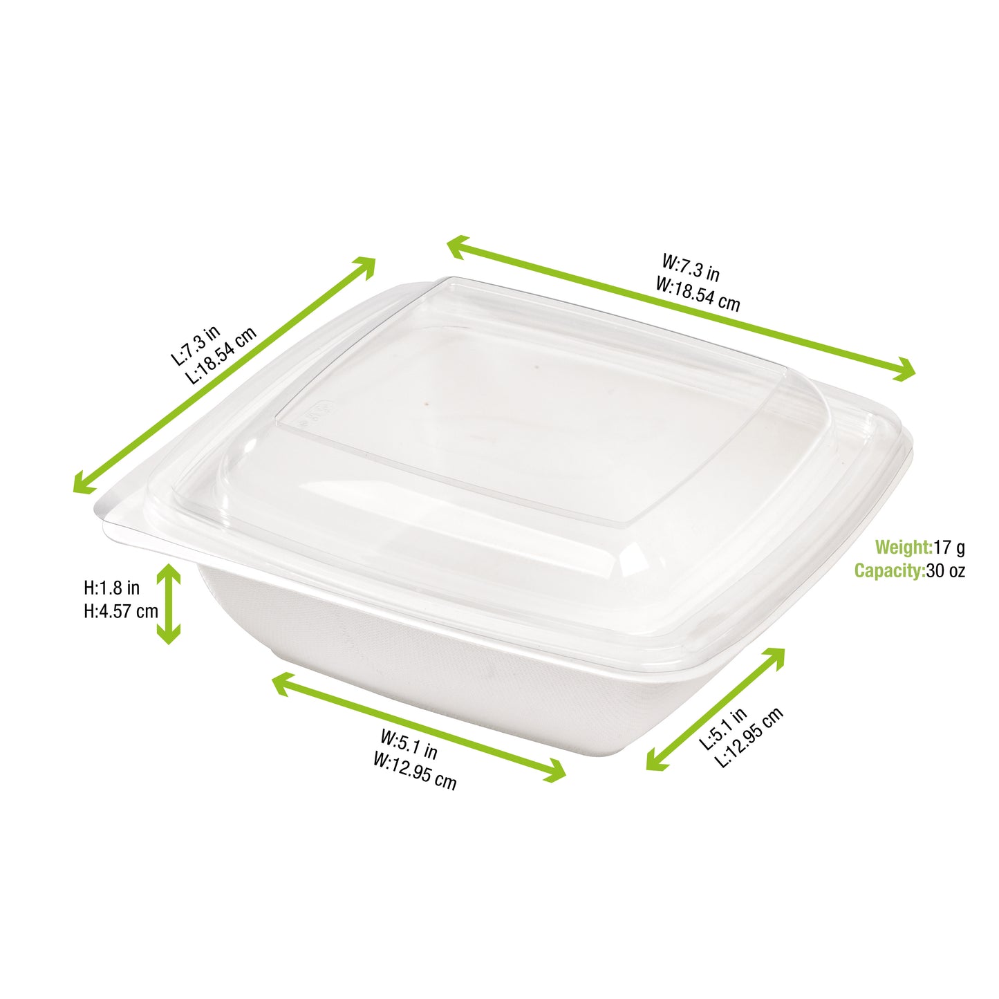 Square White Sugarcane Salad Bowl
