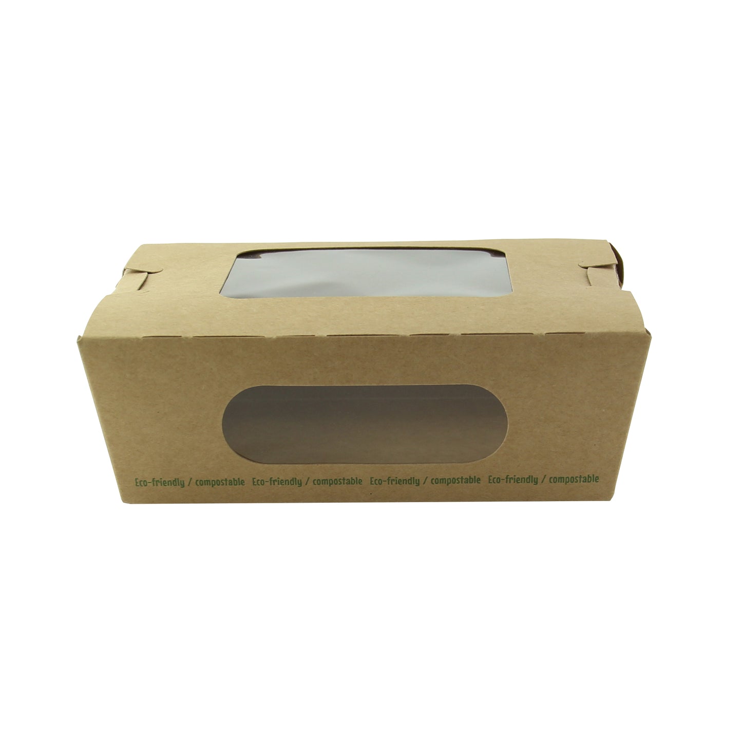 Easy Closing Kraft Compostable Salad Box With 2 Windows