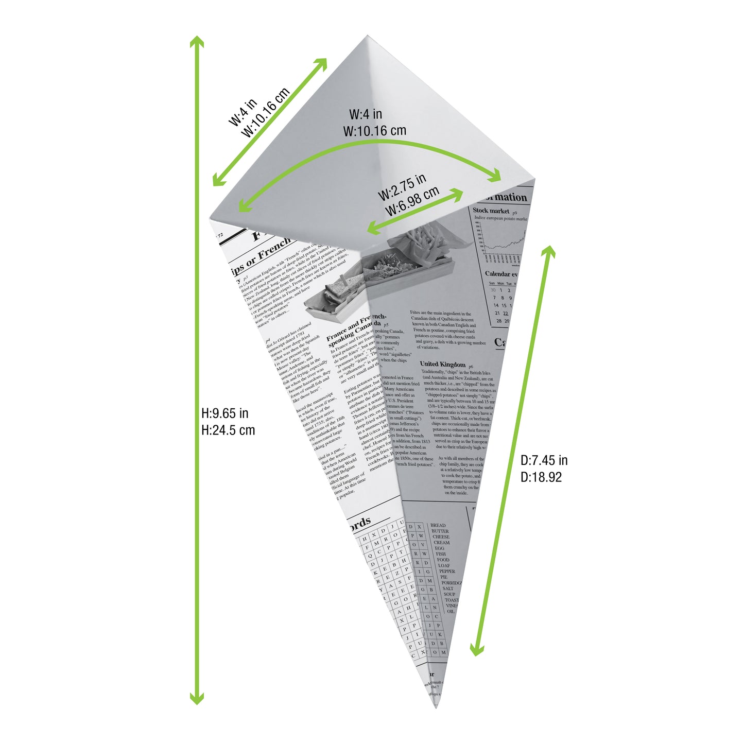Sturdy Paper Cones with Newspaper Print