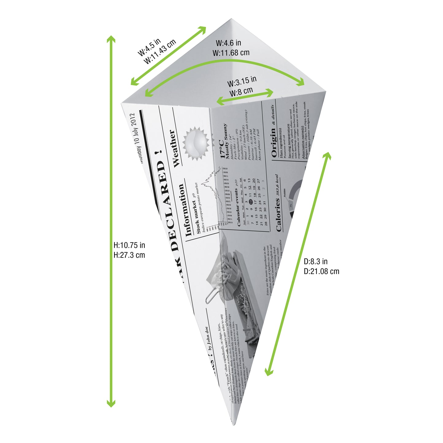 Sturdy Paper Cones with Newspaper Print 500/Case