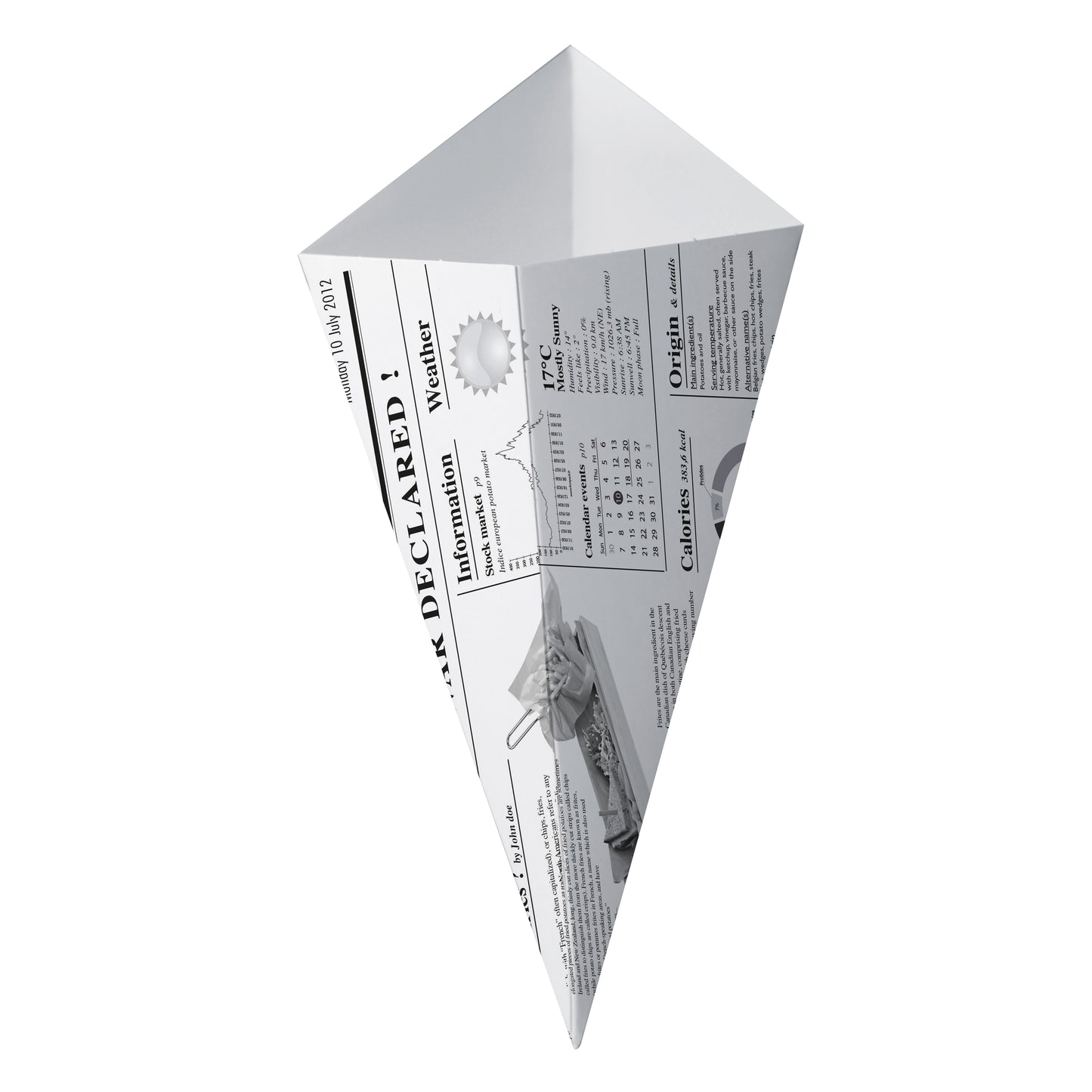 Sturdy Paper Cones with Newspaper Print 500/Case