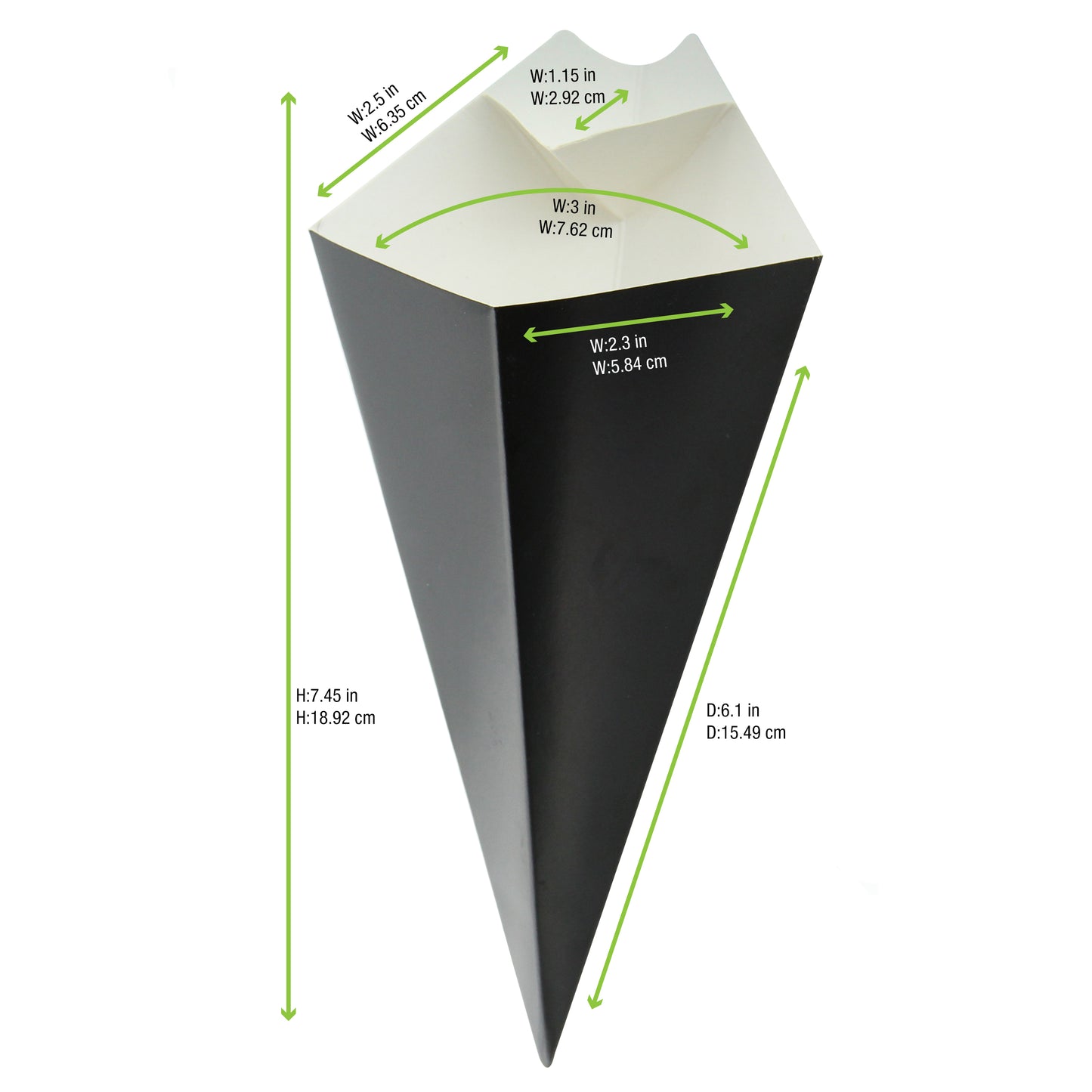 Black Paper Cones with Built in Dipping Sauce Compartment