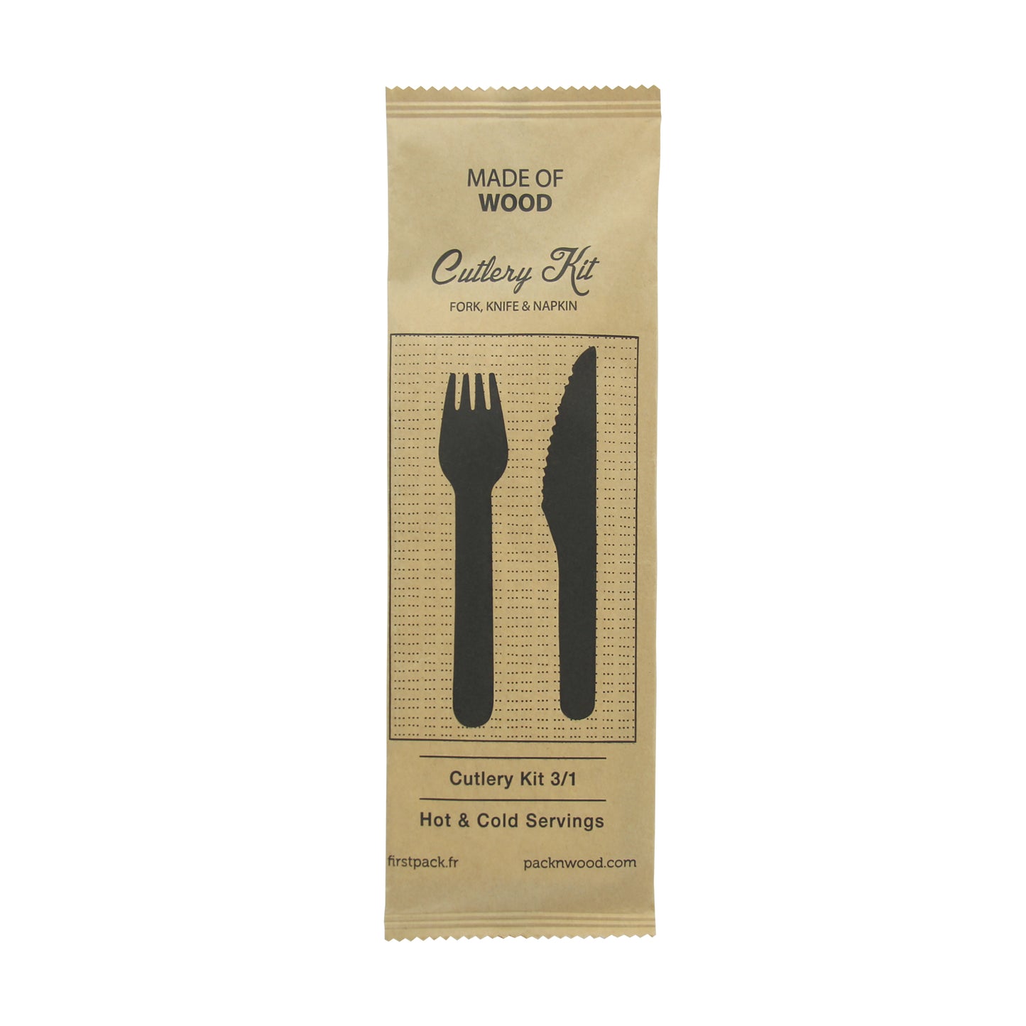 Wooden Cutlery 3/1 kit (Knife + Fork + Napkin)
