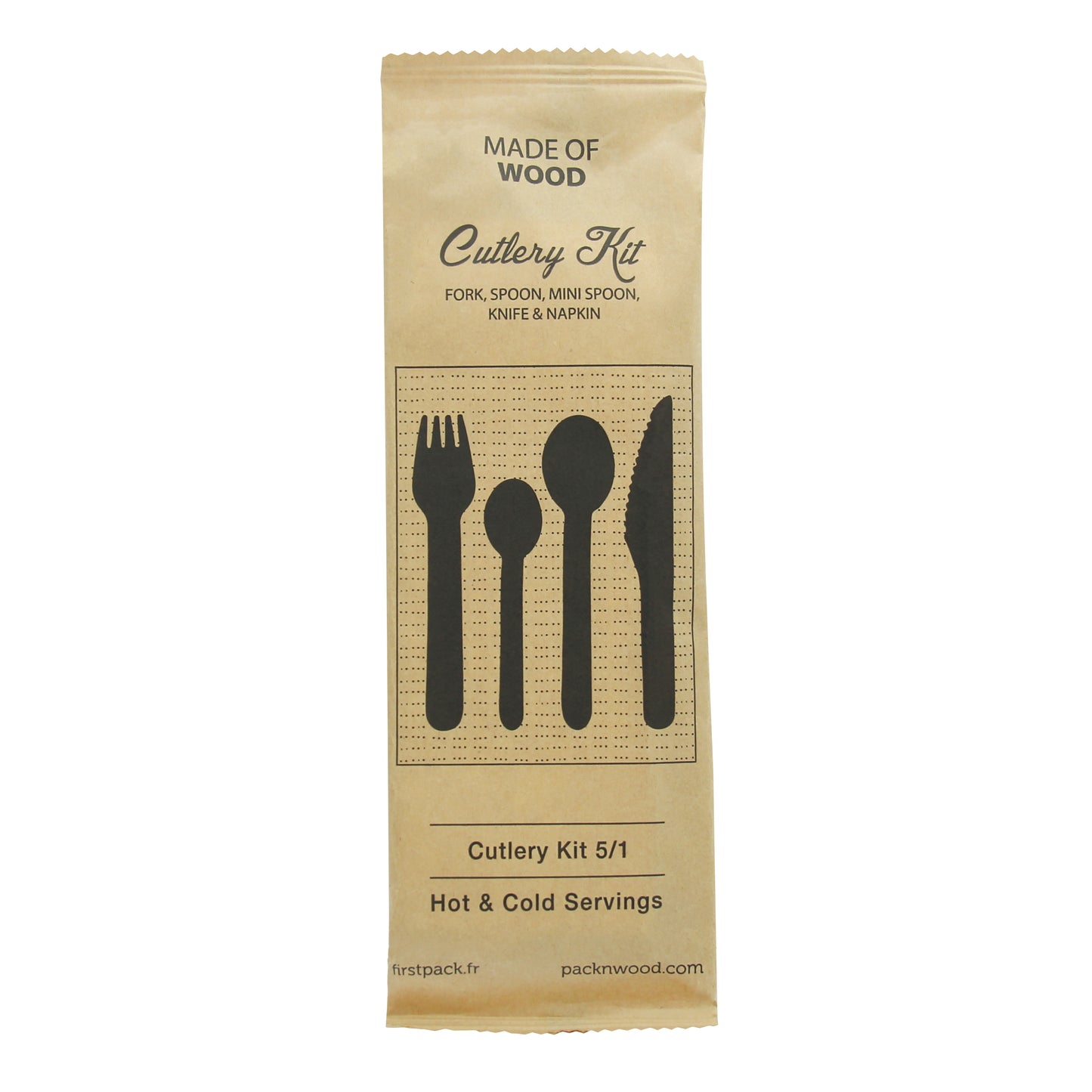 Wooden Cutlery 5/1 kit (Knife + Fork + Spoon + Mini Spoon + Napkin)