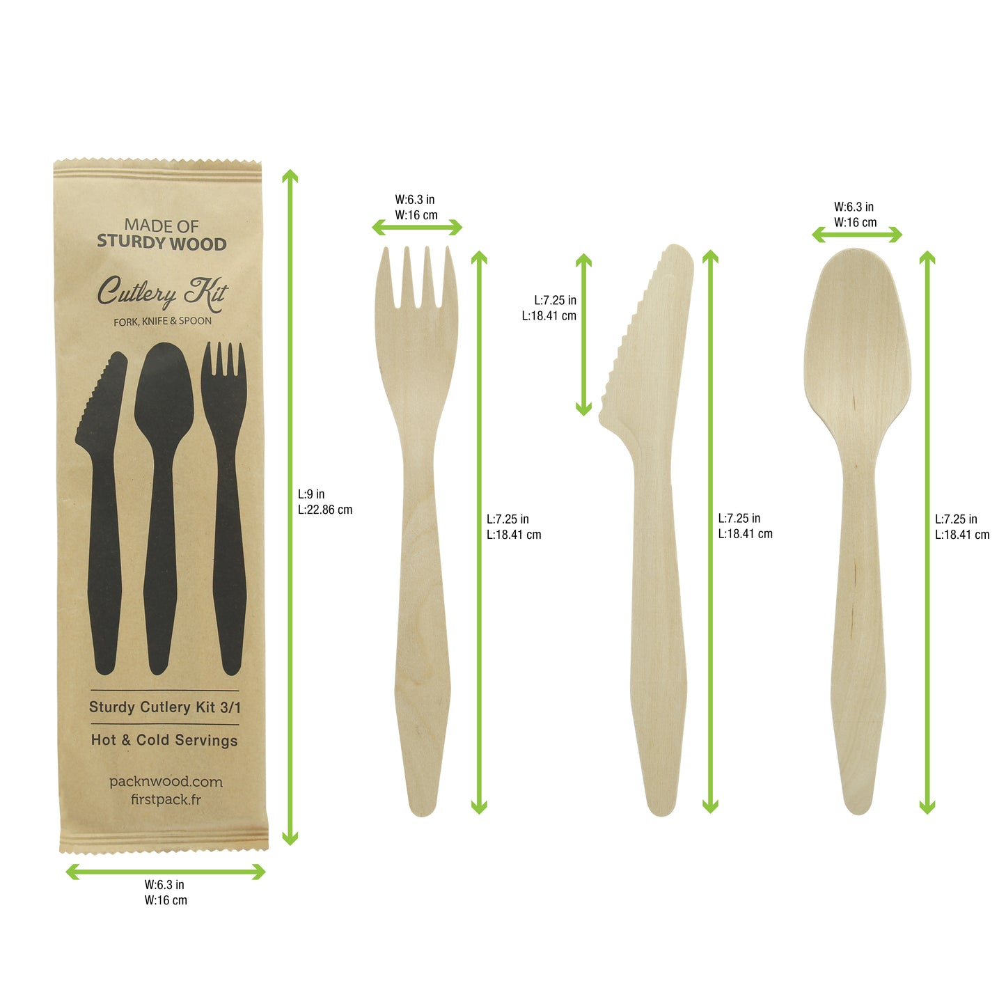 Heavy Weight Wooden Cutlery 3/1 kit (Knife + Fork + Spoon)