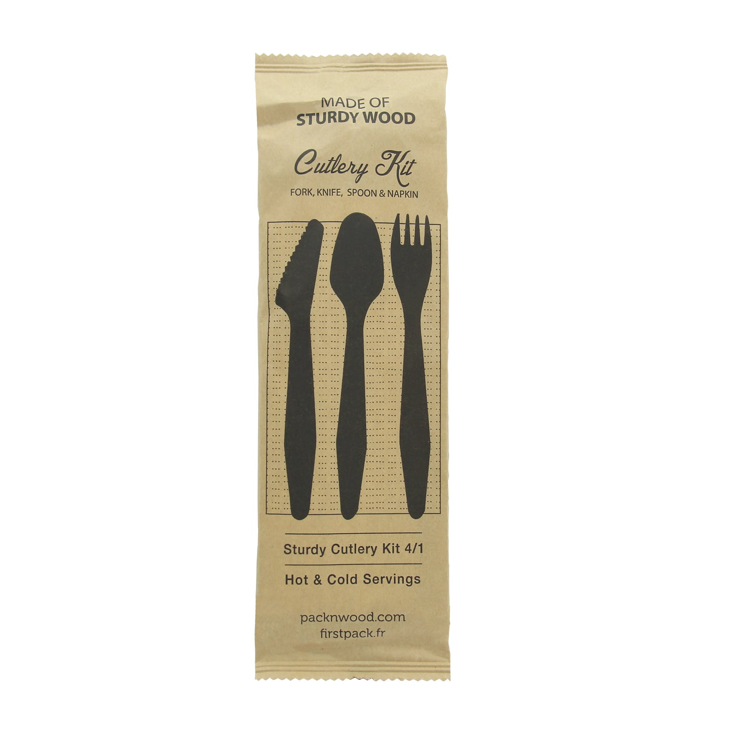 Heavy Weight Wooden Cutlery 4/1 kit (Knife + Fork + Spoon + Napkin)