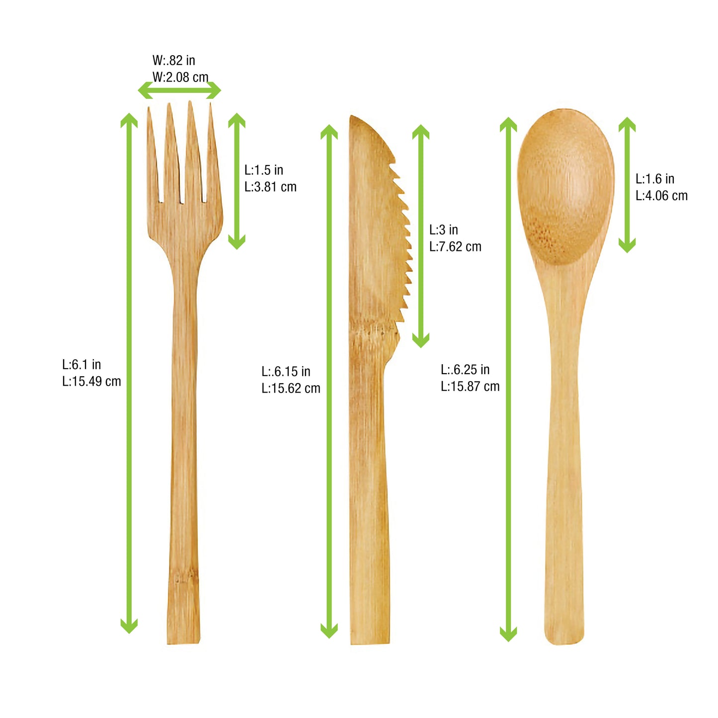 Bamboo Cutlery 3/1 Kit (Knife, Fork, Spoon)