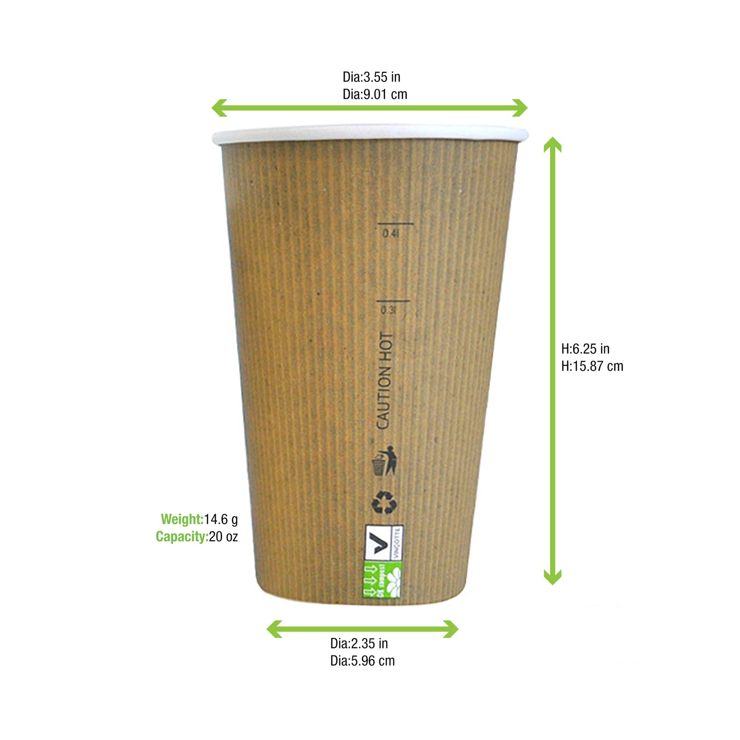 Compostable Paper Cup Single Wall 500/Case