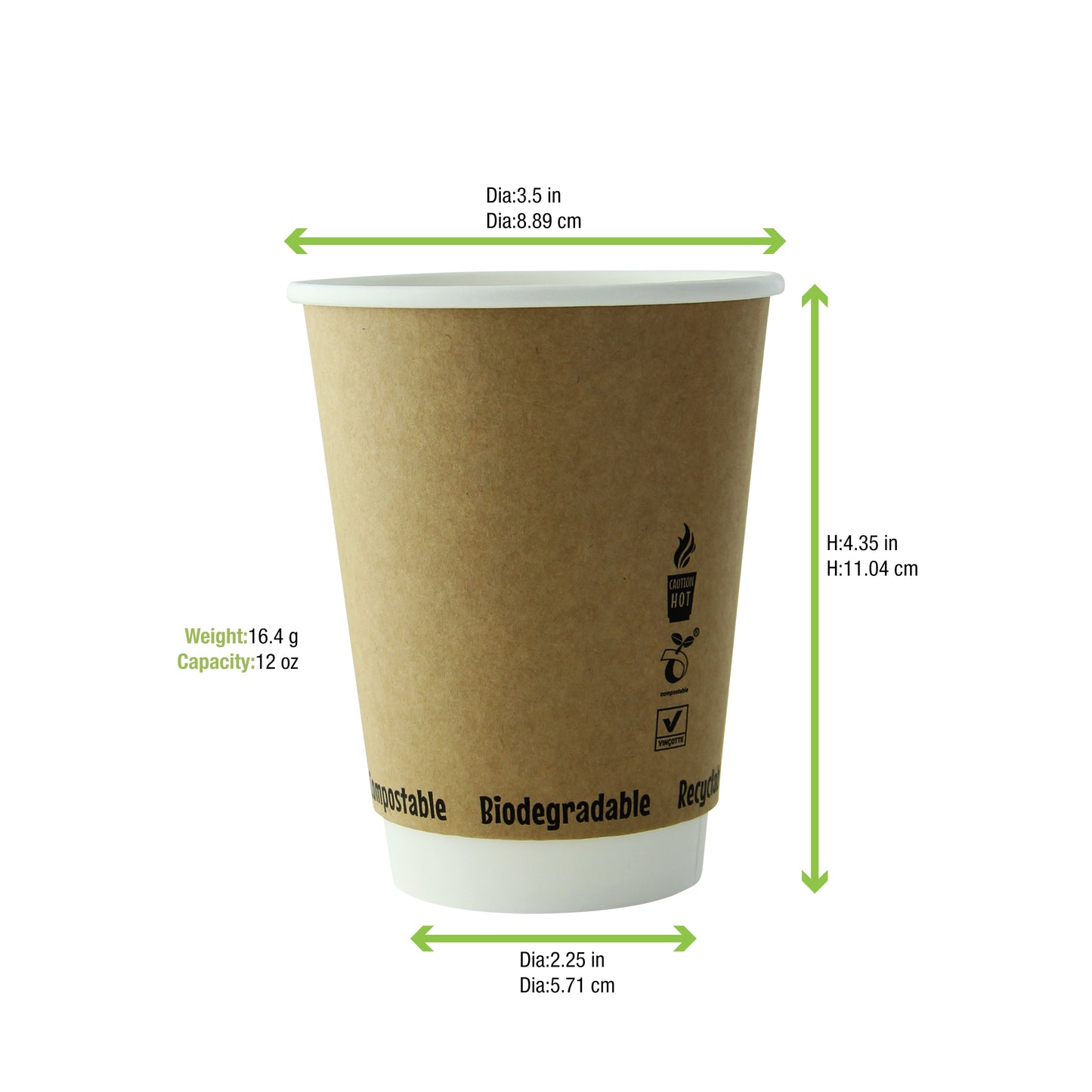 Double Wall Kraft Compostable Paper Cup 500/Case
