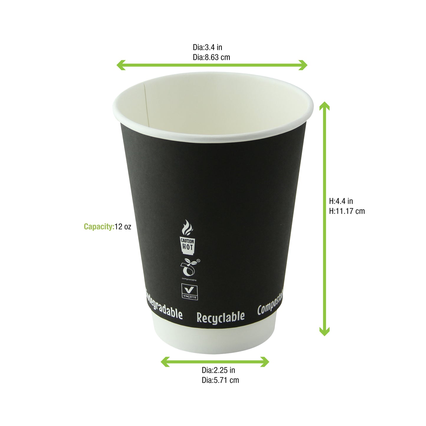 Double Wall Black Compostable Paper Cup 500/Case
