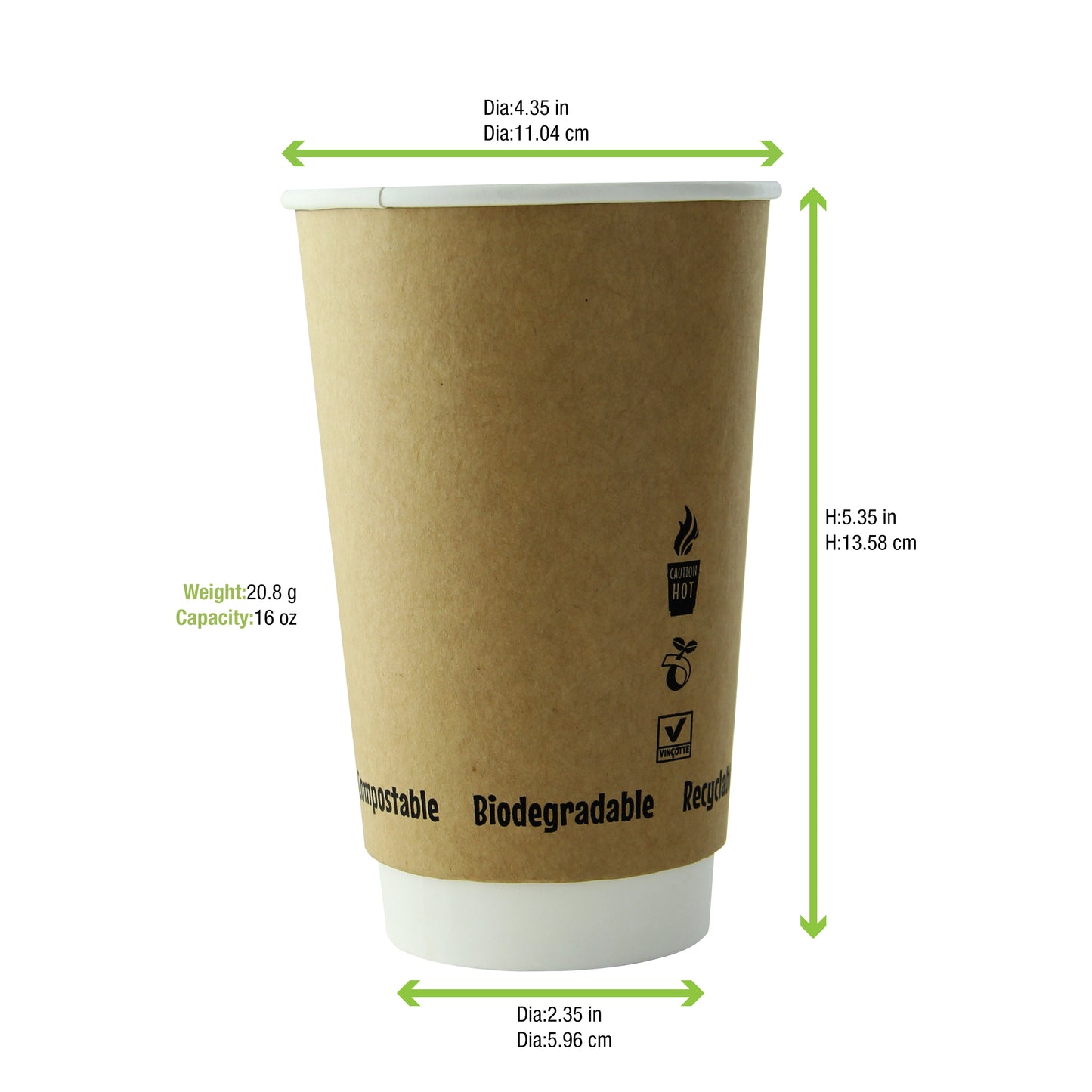 Double Wall Kraft Compostable Paper Cup 500/Case
