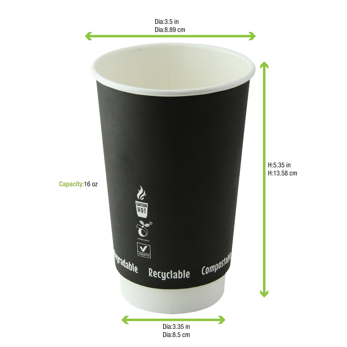 Double Wall Black Compostable Paper Cup 500/Case