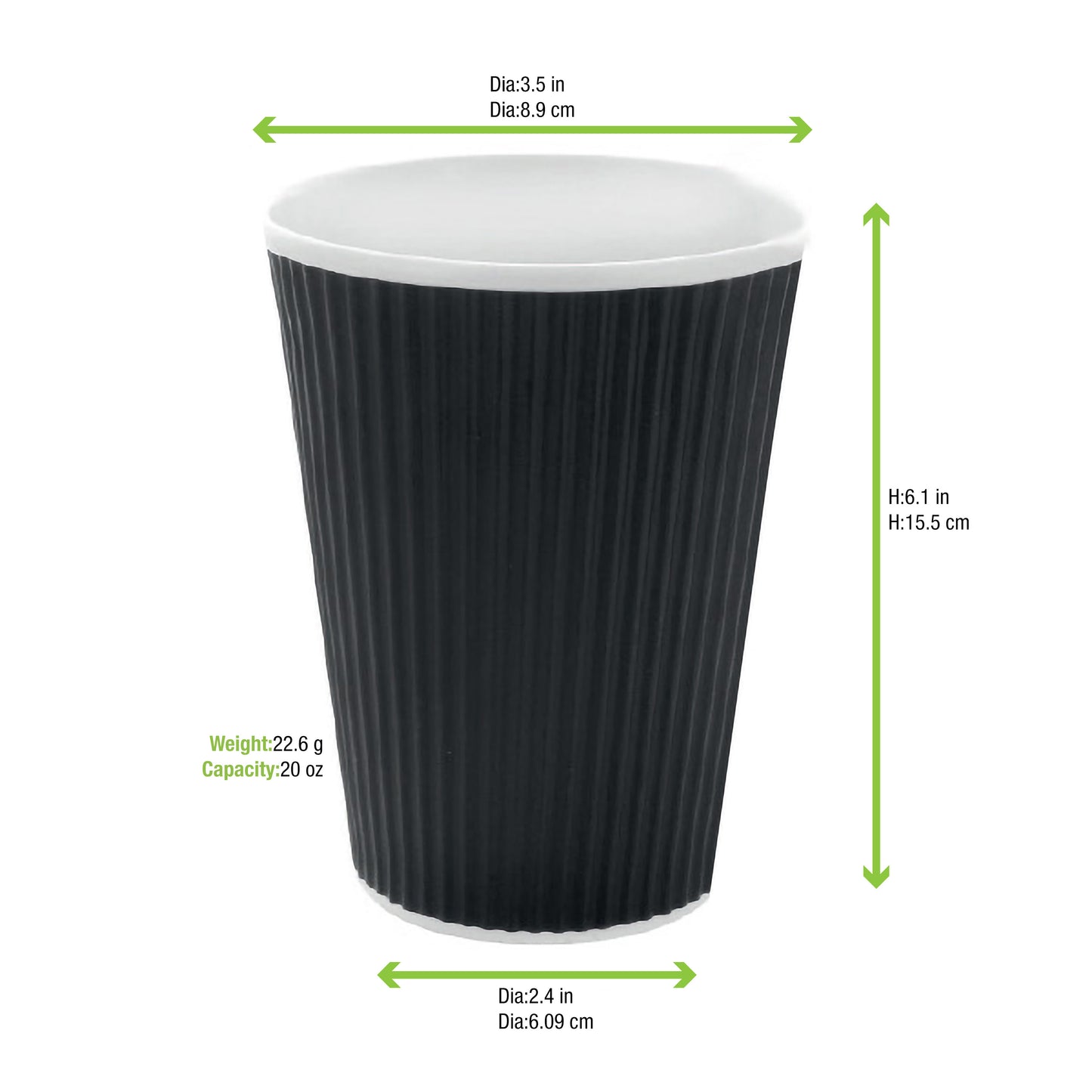 Compostable Rippled Black Cup 500/Case