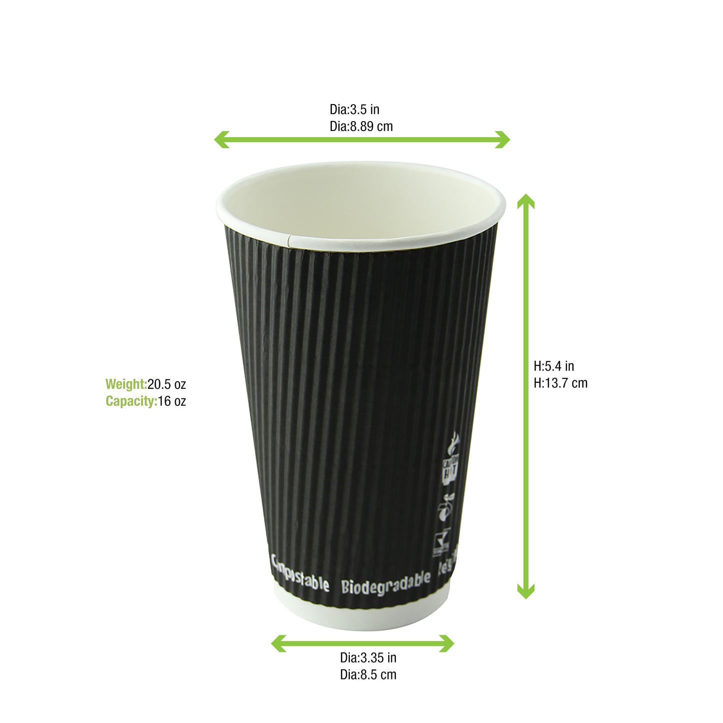 Compostable Rippled Black Cup 500/Case