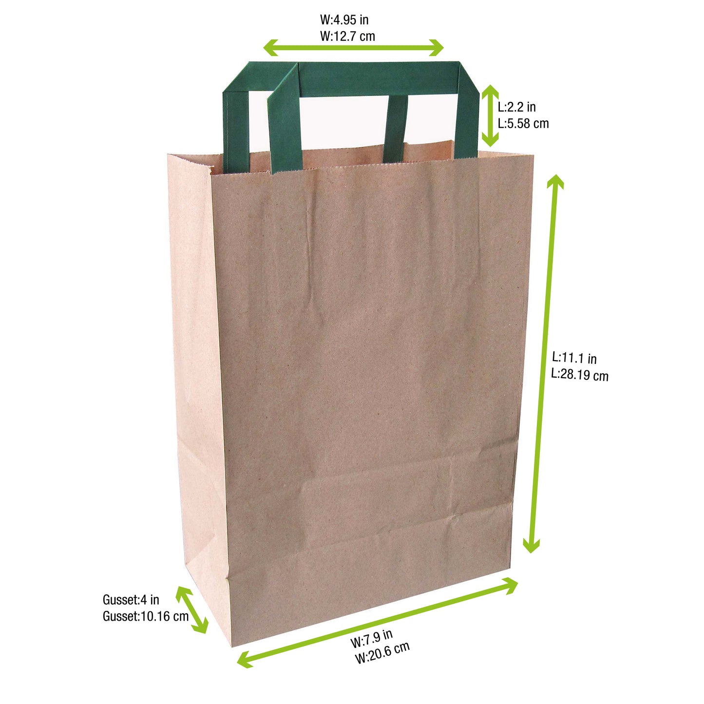 Kraft/Brown Recycled Paper Carrier Bag with Green Handles