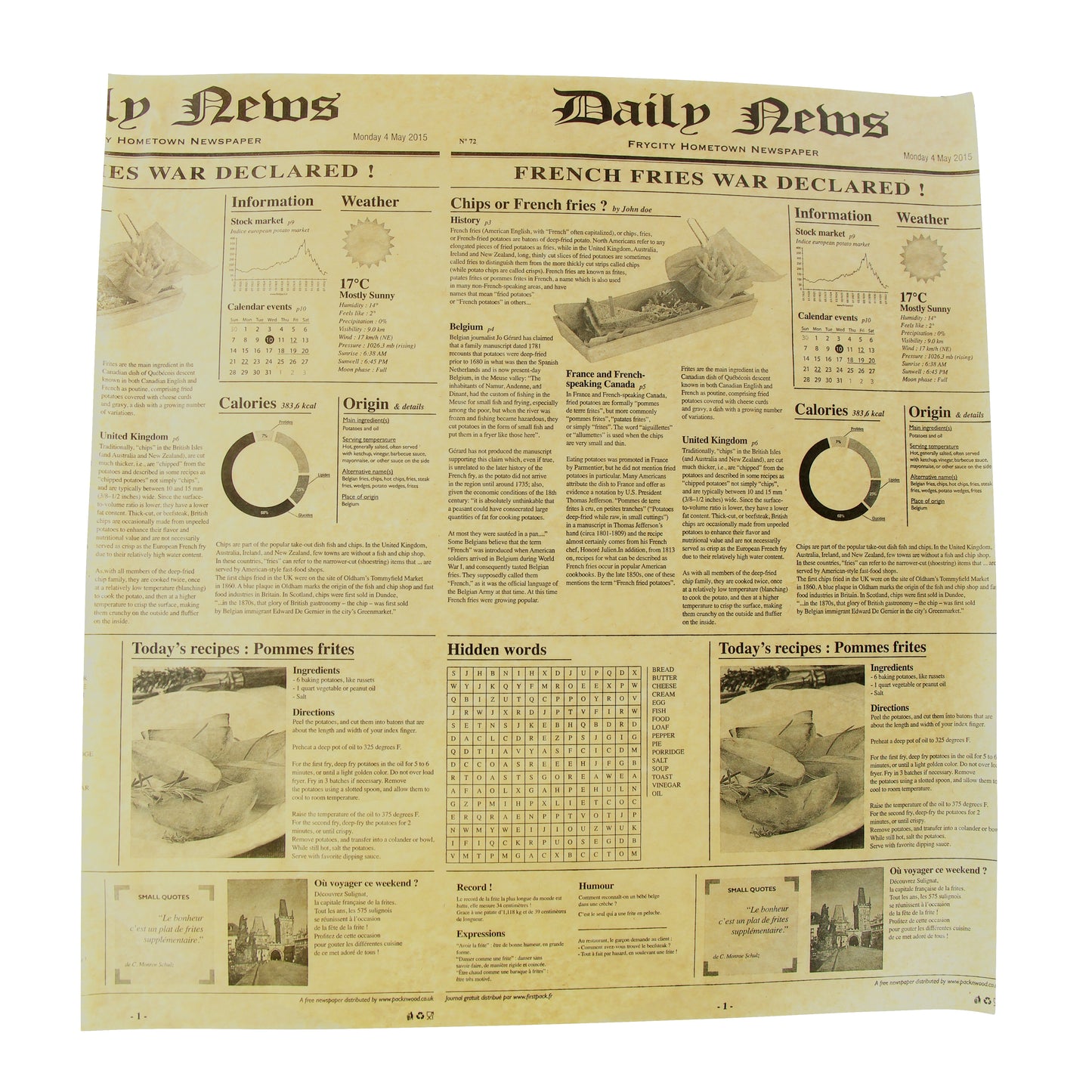 Greasproof Kraft Paper with Newsprint Design