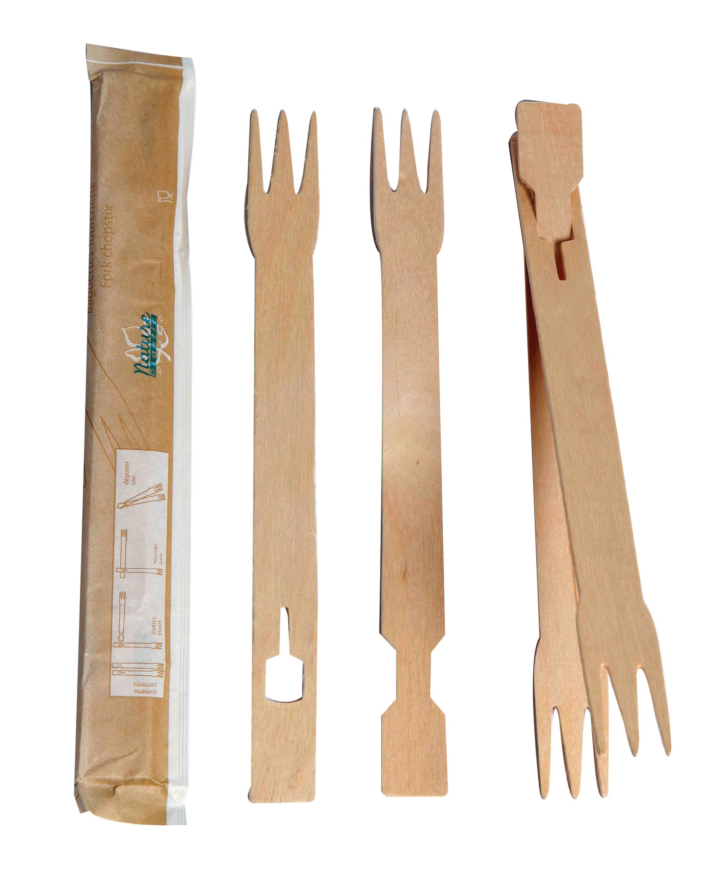 Beginners Wooden Fork Chopsticks Wrapped by Pair