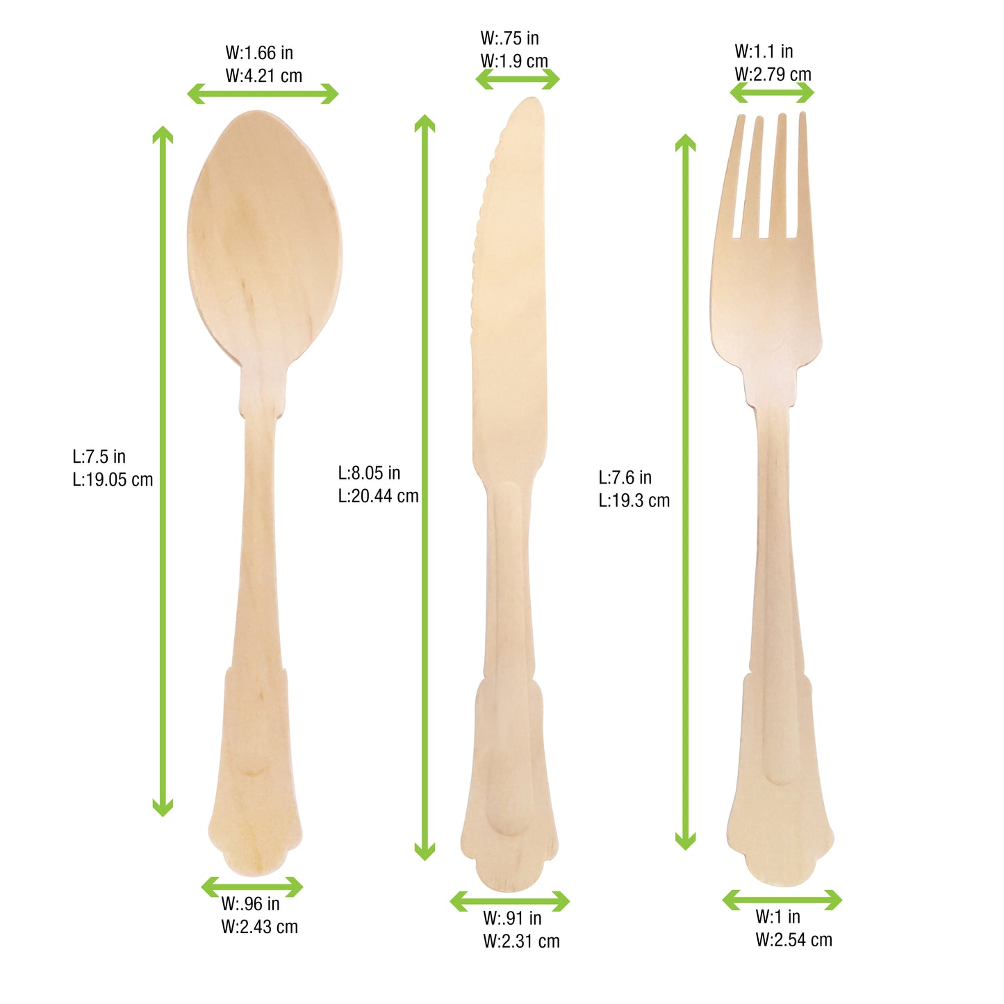 Elegant Wooden Cutlery 3 Piece Set (Fork, Knife, Spoon)