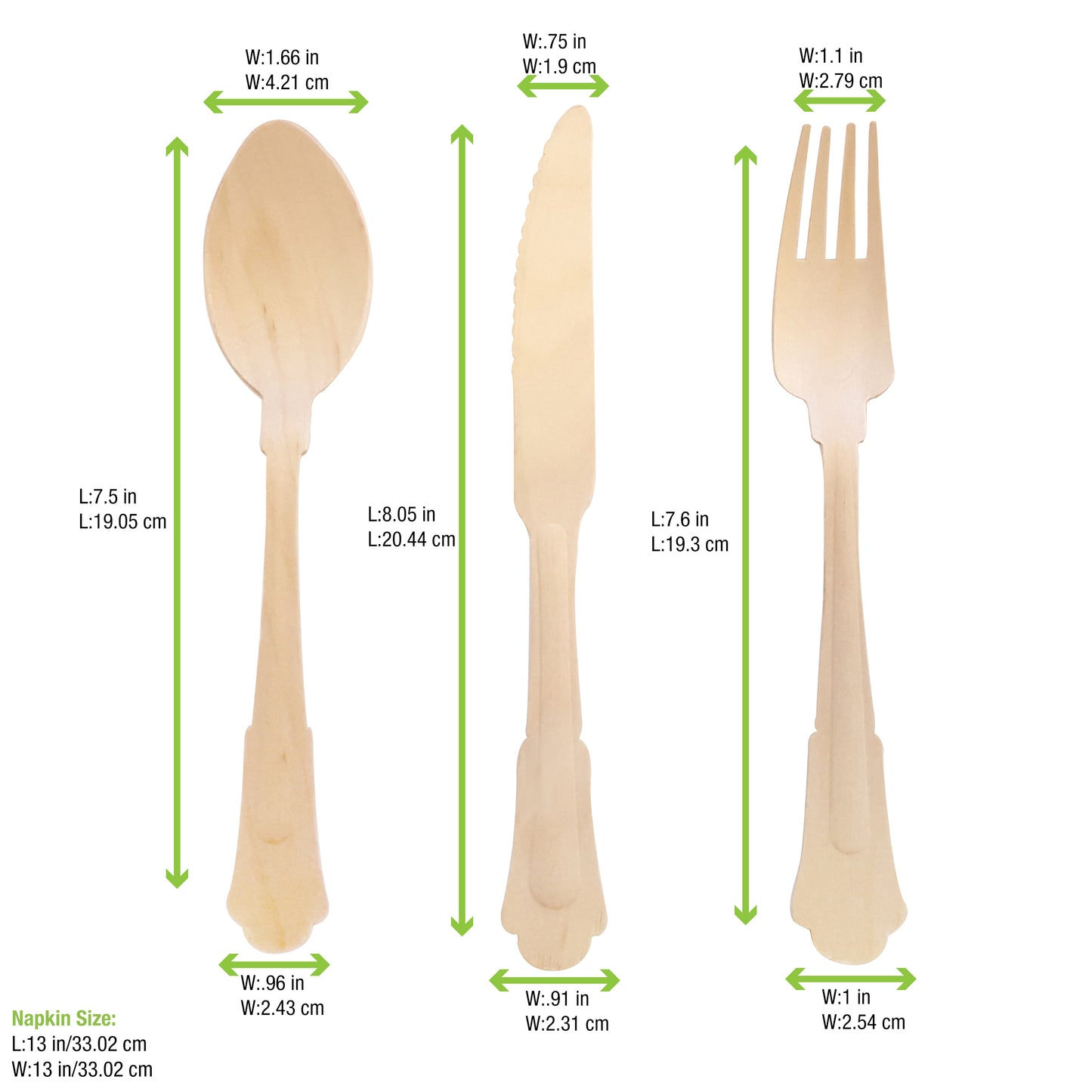 Elegant Wooden Cutlery 4 Piece Set (Fork, Knife, Spoon, Napkin)