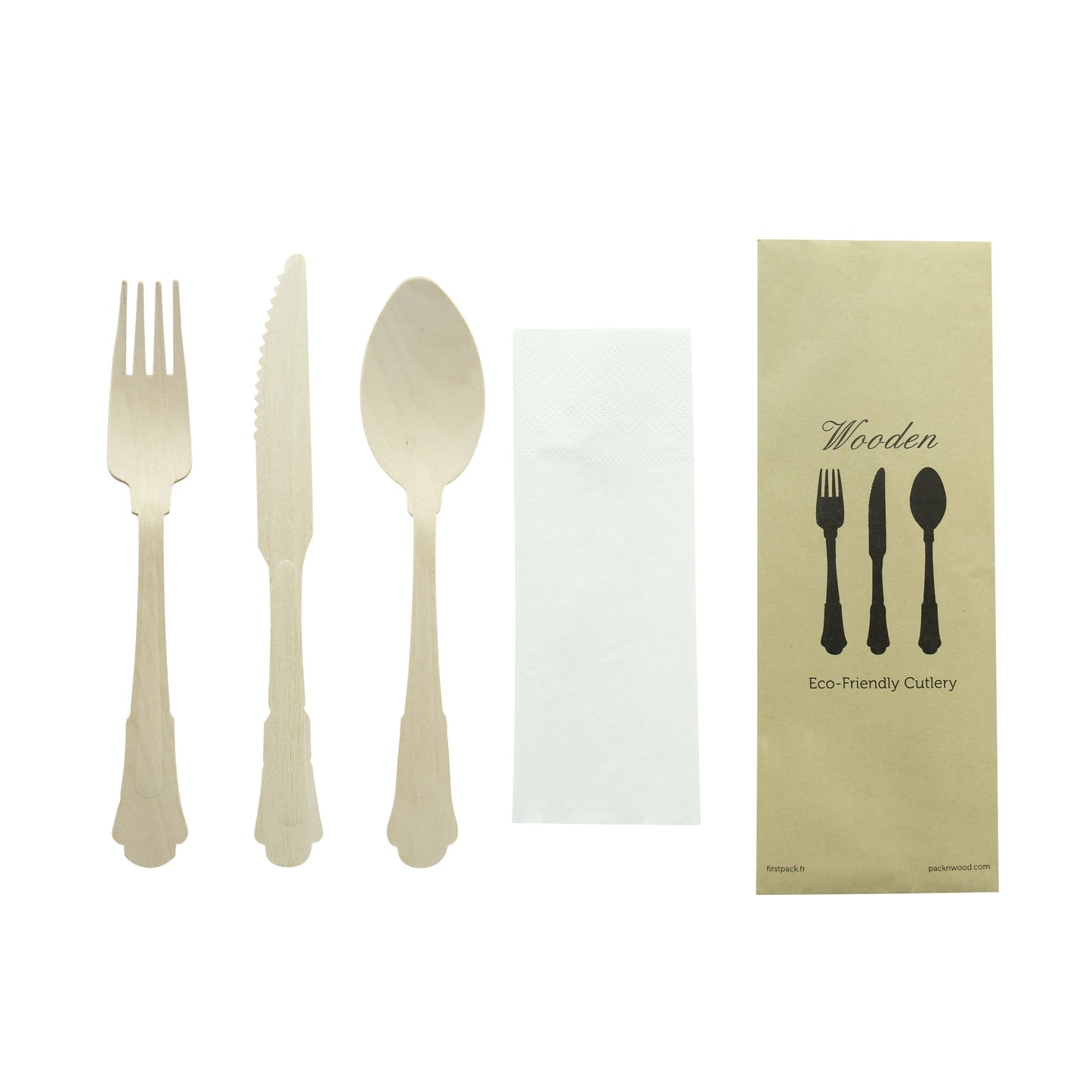 Elegant Wooden Cutlery 4 Piece Set (Fork, Knife, Spoon, Napkin)