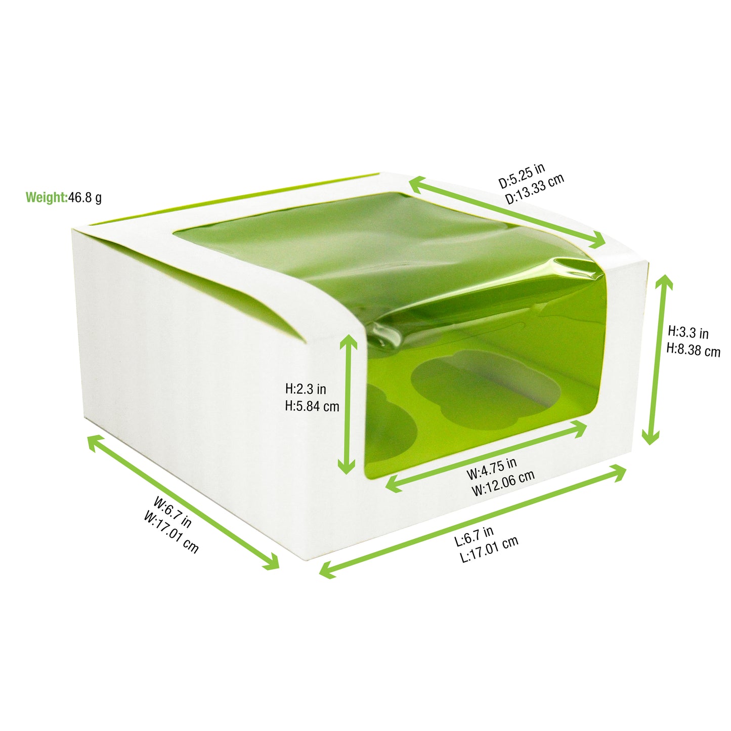 Green Cupcake Box with Window (4 Pieces)