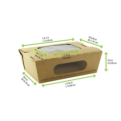 Easy Closing Kraft Compostable Salad Box With 2 Windows