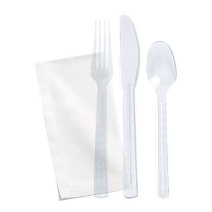 Clear First Class Kit 6/1 (Knife,  Fork,  Spoon,  Napkin + Salt & Pepper)