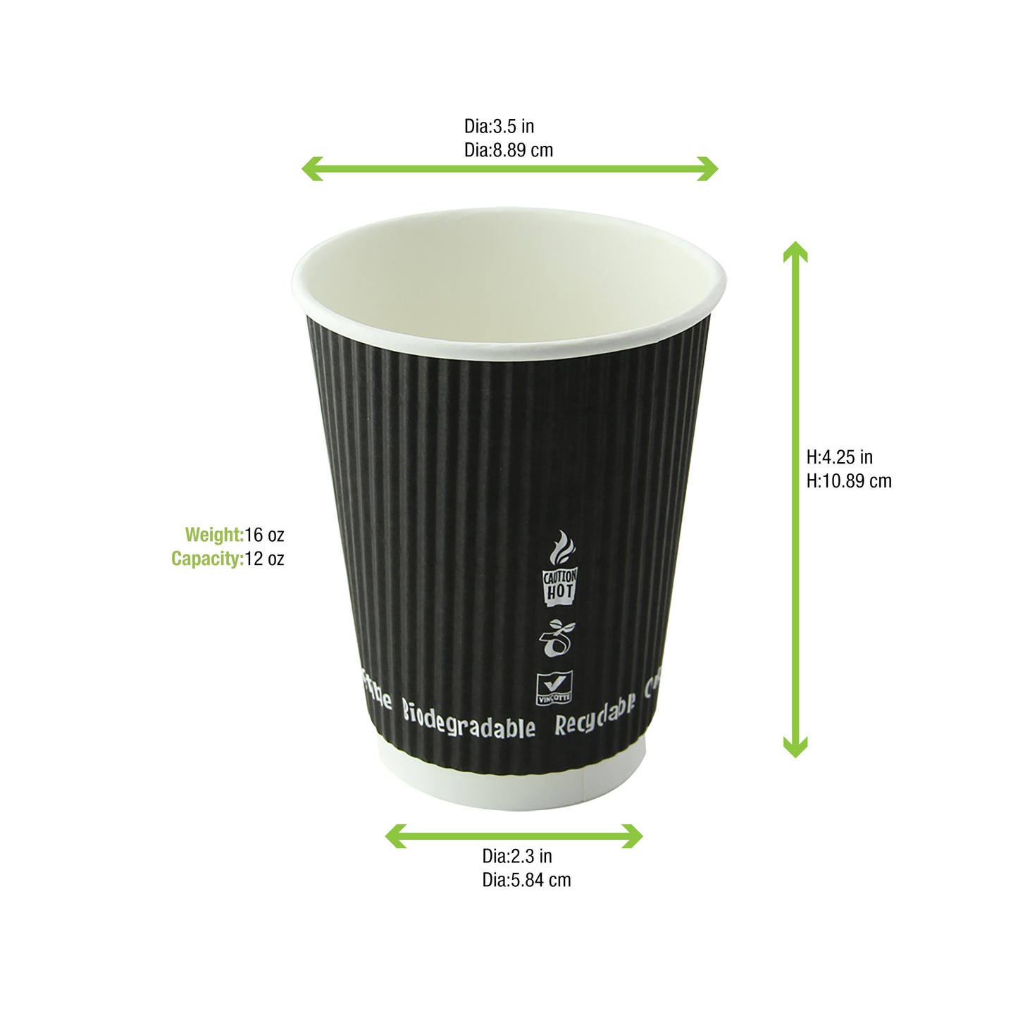 Compostable Rippled Black Cup 500/Case